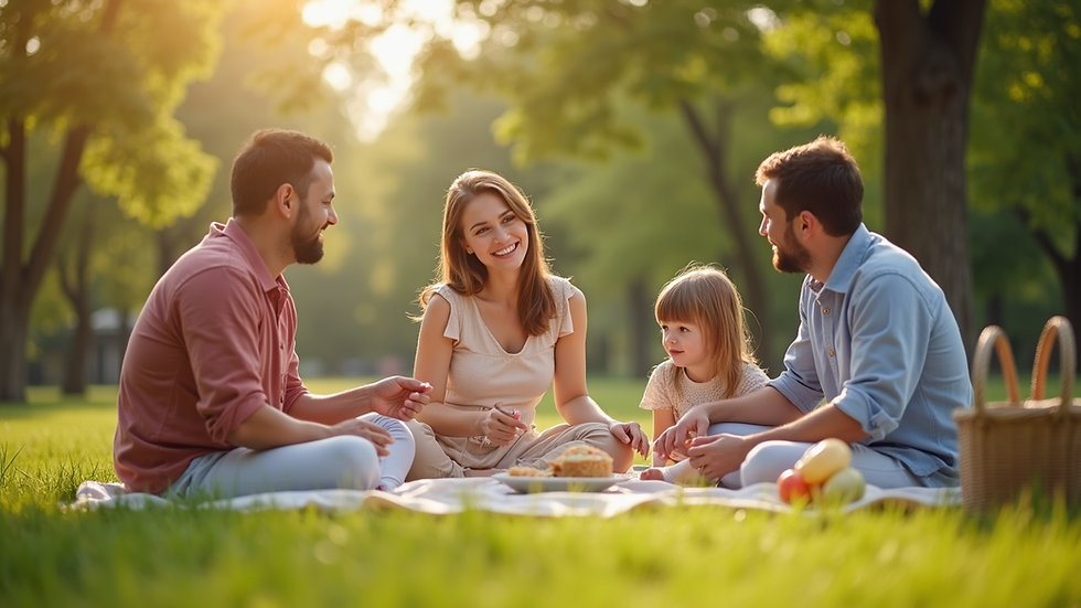 Close-up view of a family enjoying a picnic in a park
