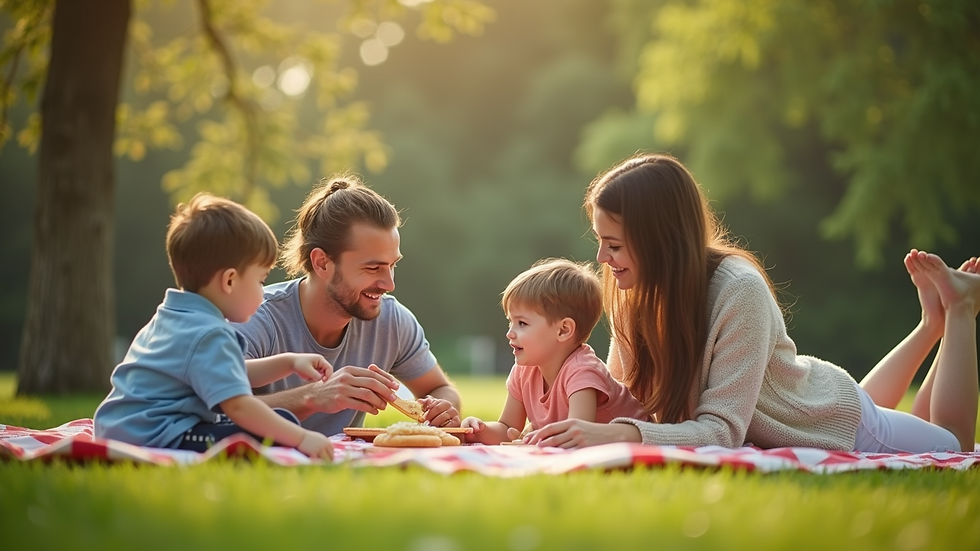 Close-up view of a family enjoying a picnic in a park