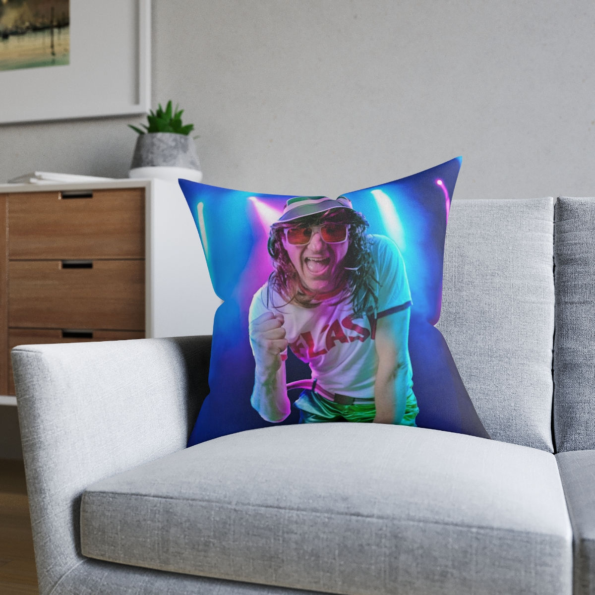 The Electric 80's Band, 'PJ' Square Pillow - Pink Back