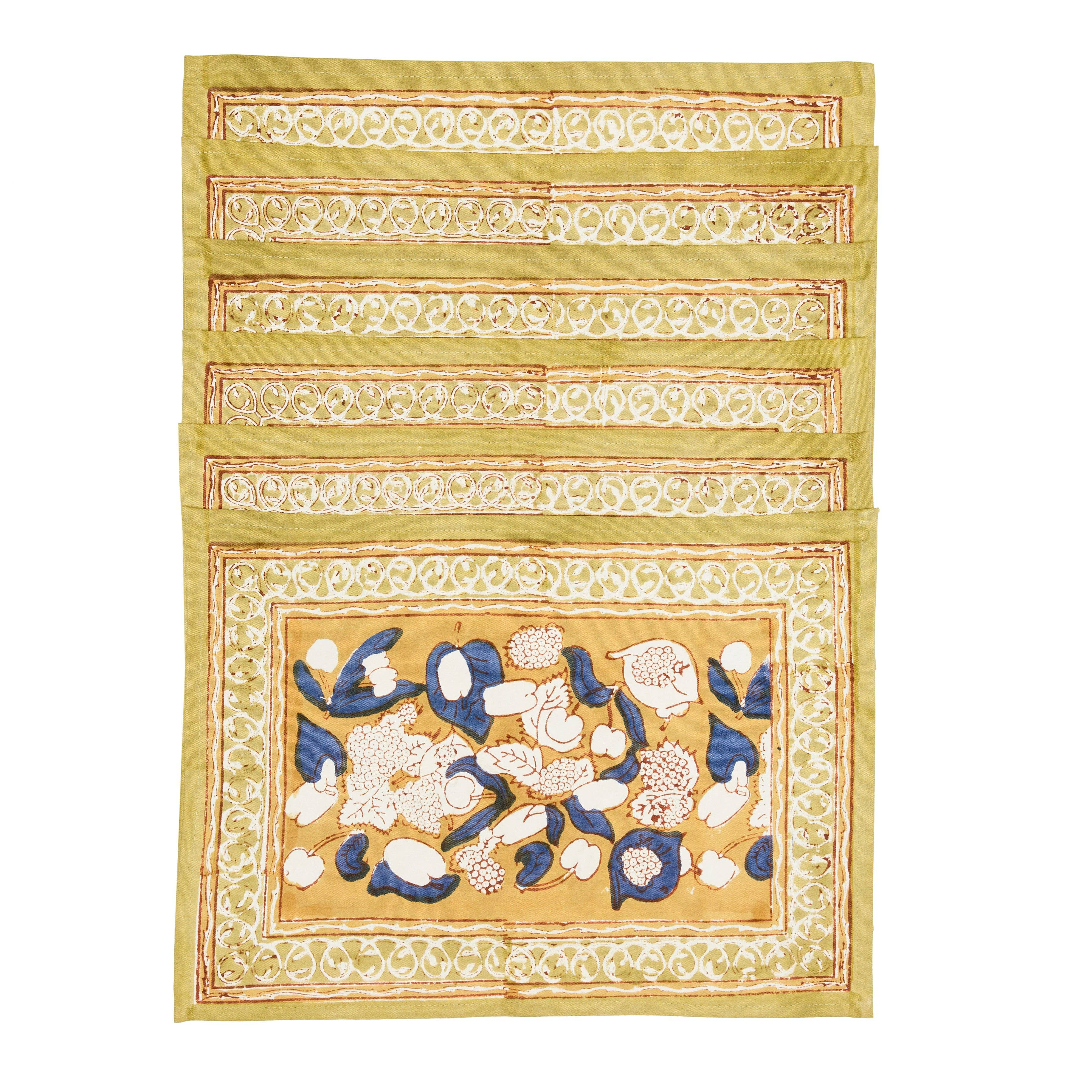 Couleur Nature Forest Harvest Mustard & Blue Placemats (Set of 6)