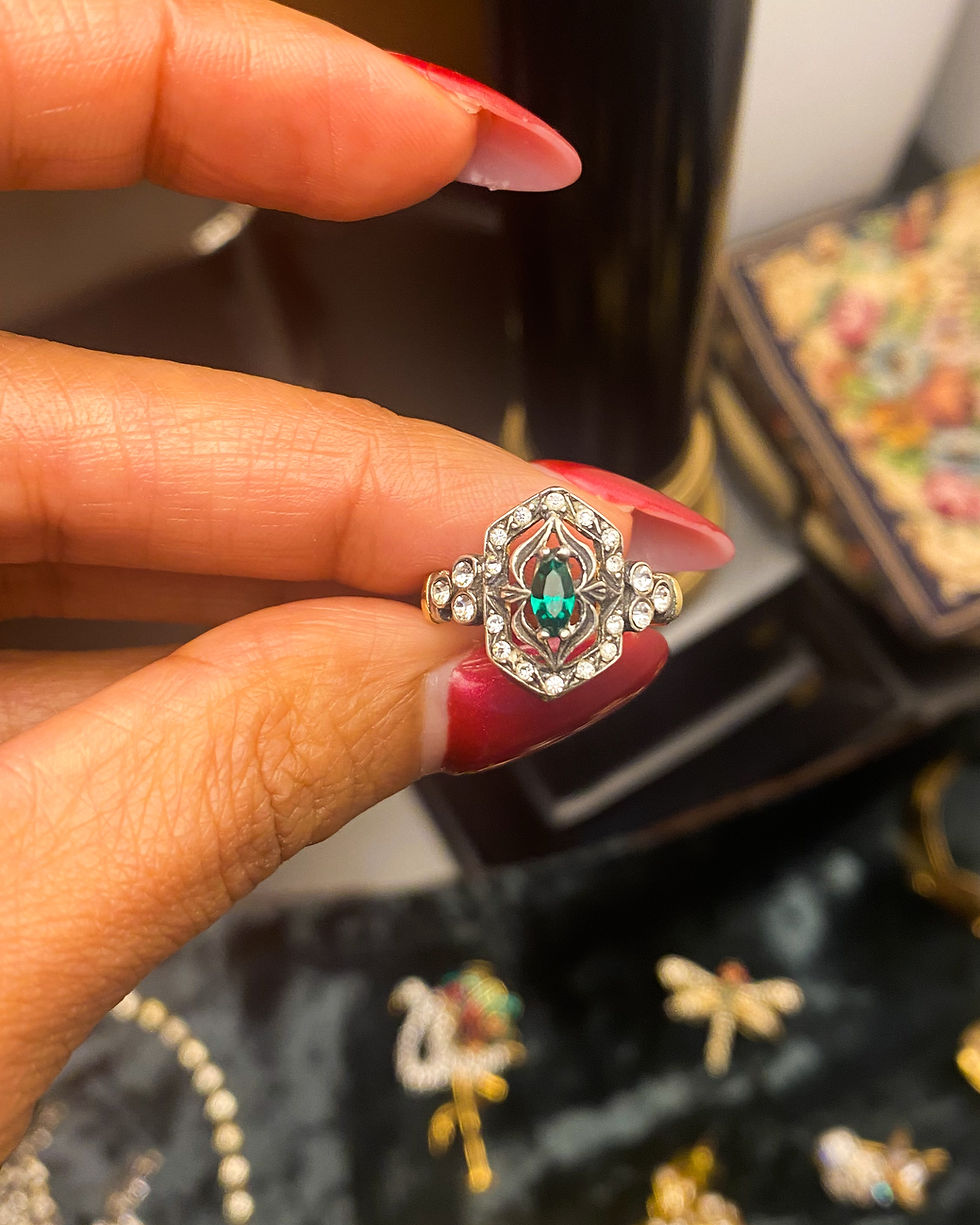 Thumbnail: NEW COLLECTION: 1920s Silver Emerald Art Deco Ring