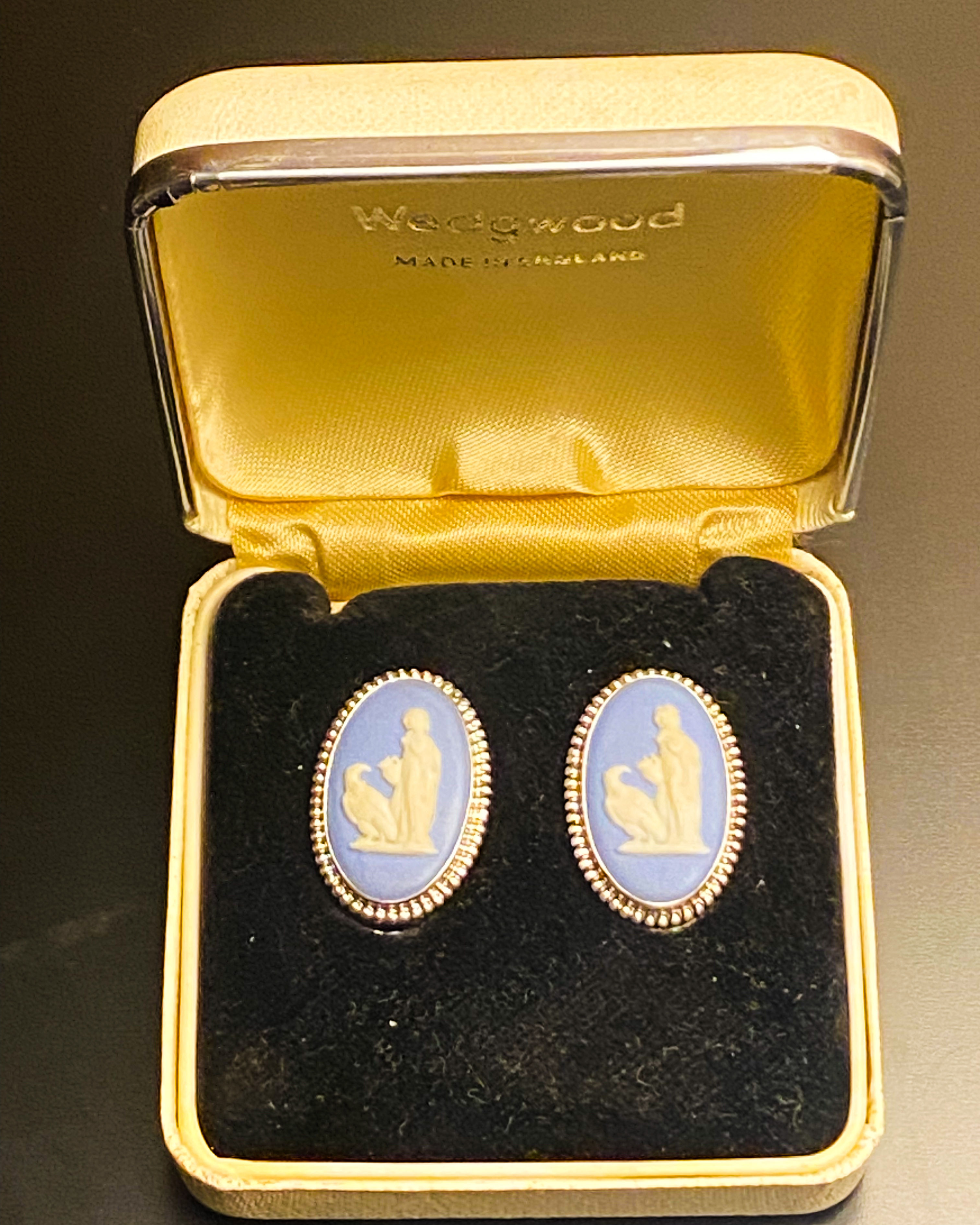 1970s Silver Wedgwood Jasperware Clip-on Earrings