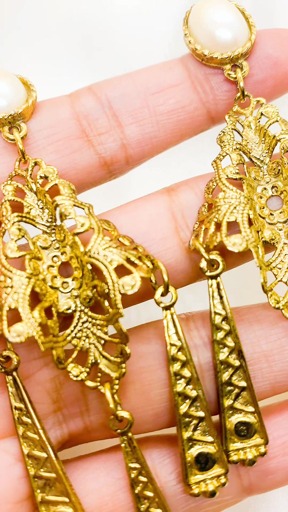 Thumbnail: 1980s FRANK USHER Filigree Bronze Pearl Dangler