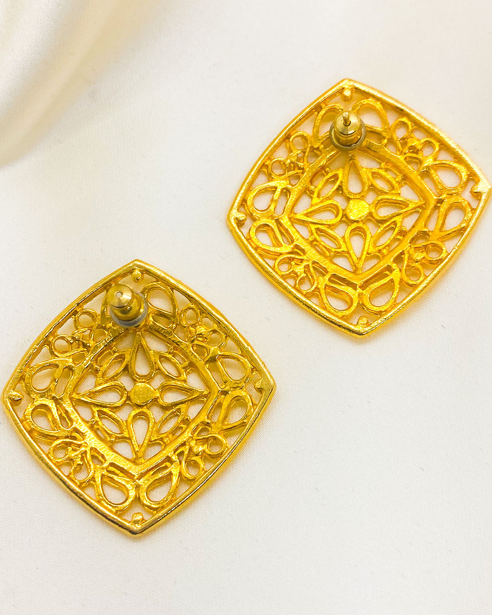 Thumbnail: 1980s Etruscan Filigree Openwork Earrings (Piercing)