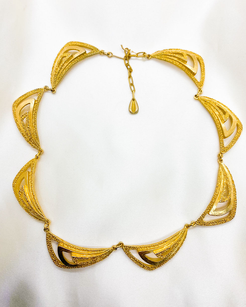 1980s Art Deco Textured Links Collar Necklace