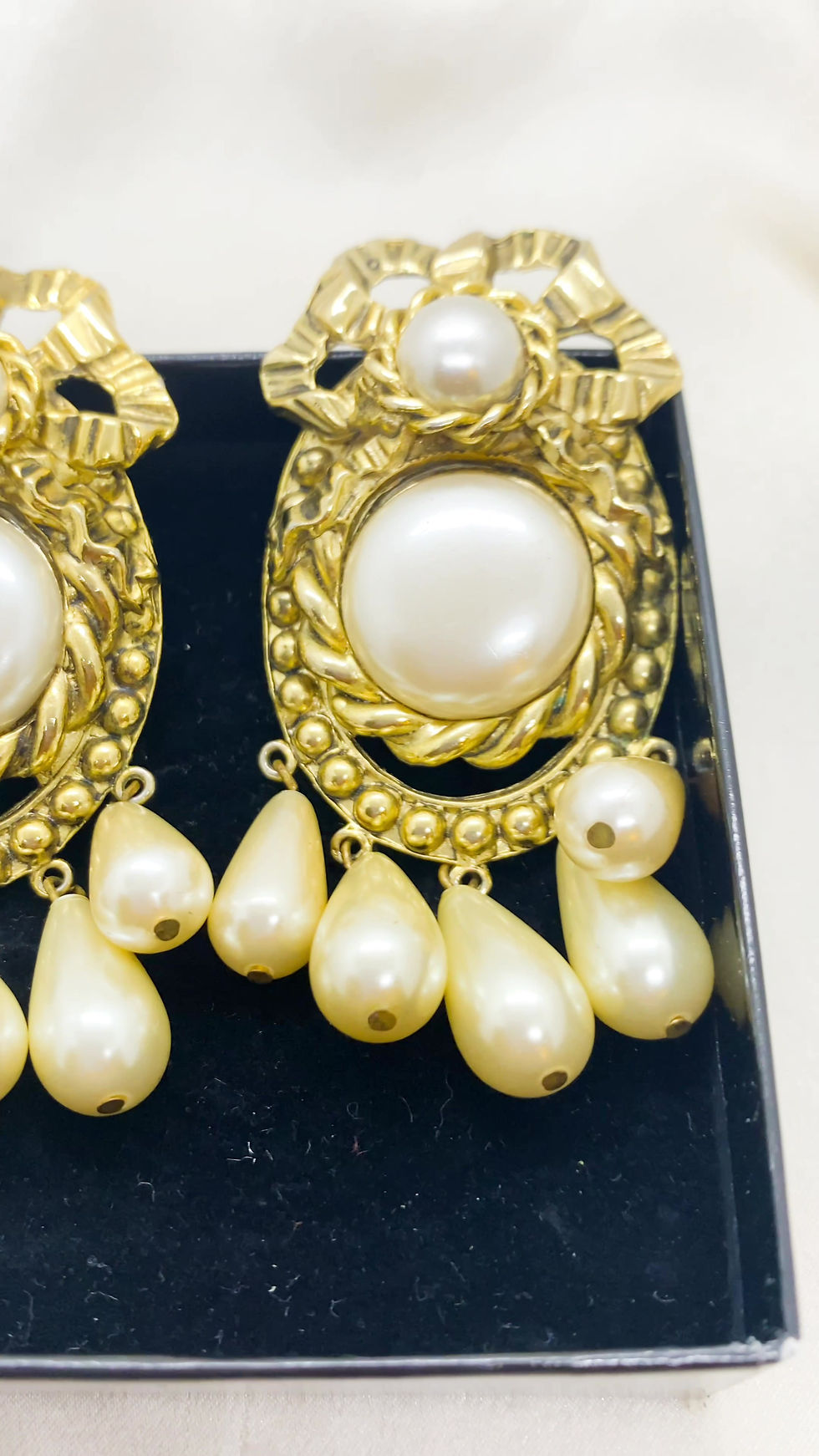 Thumbnail: 1940s London Exports Chunky Pearl and Antique Gold Clip On (BUY IN STORE)