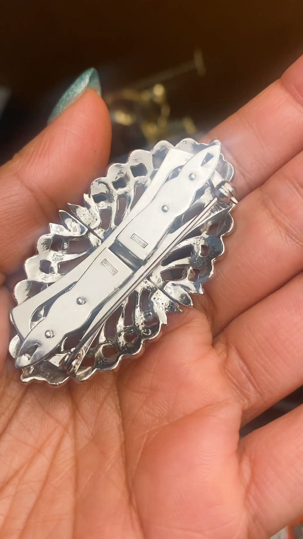 Thumbnail: 1920s Double-Pin Silver & Marcasite Ornate Brooch