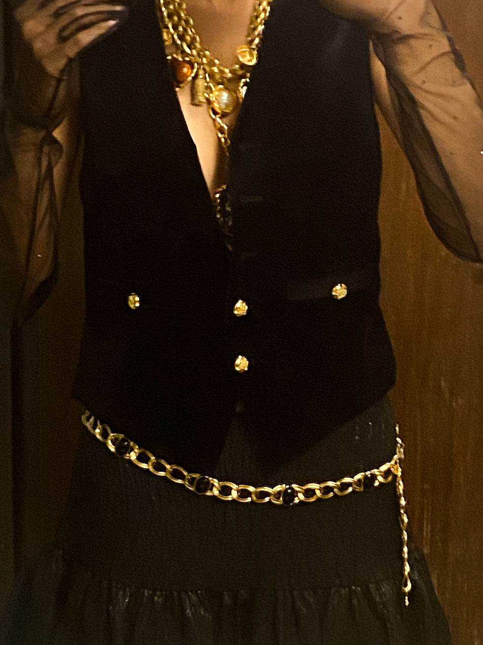 Thumbnail: 1980s Gold Cabochon Chain Belt/Necklace
