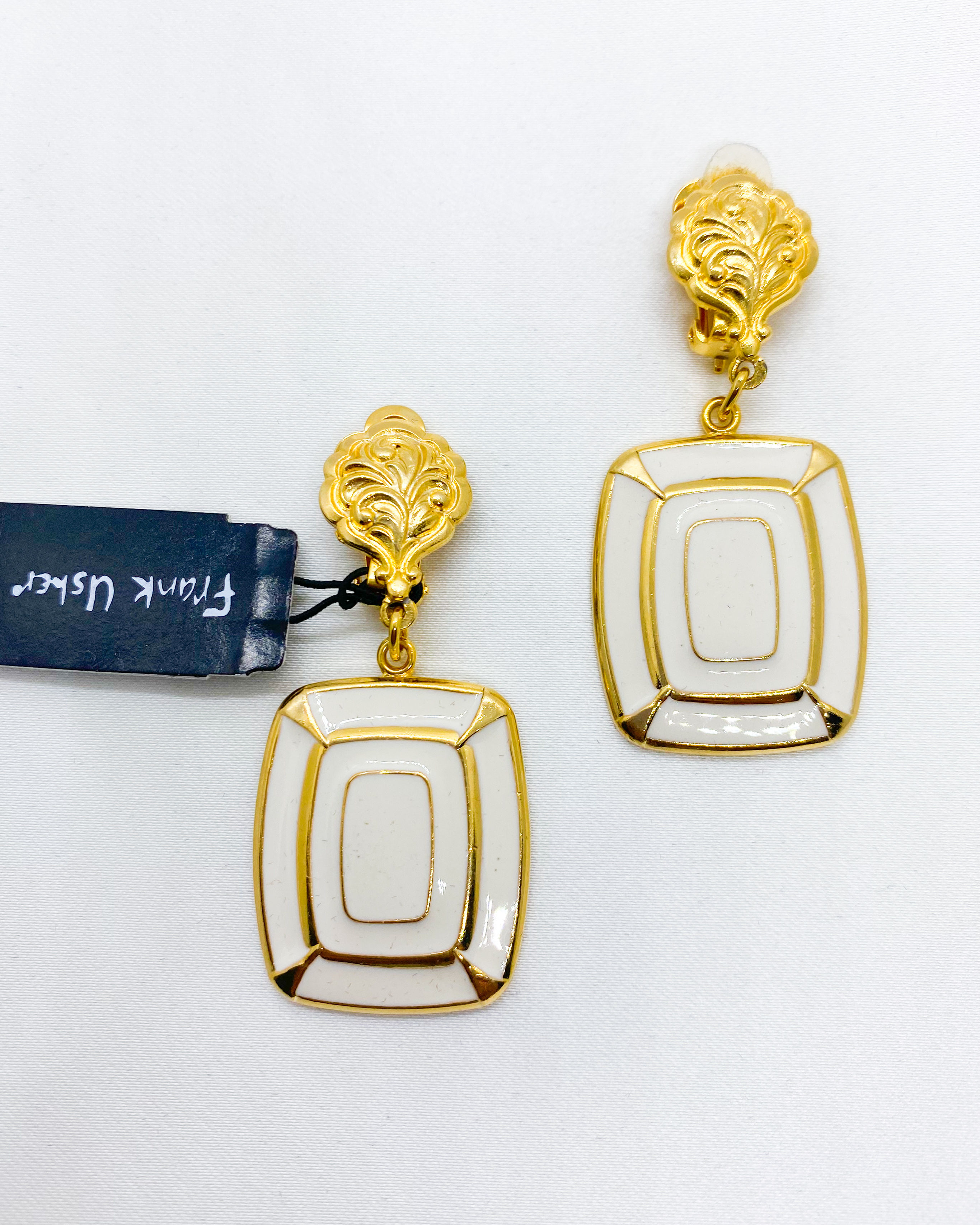 1980s Pearl White Enamelled & Gold Baroque Clip On