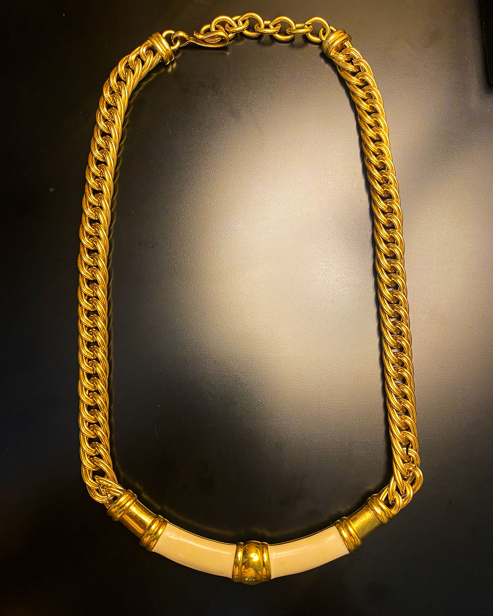 Thumbnail: 1980s MONET (signed) Victorian Chain Cream Necklace