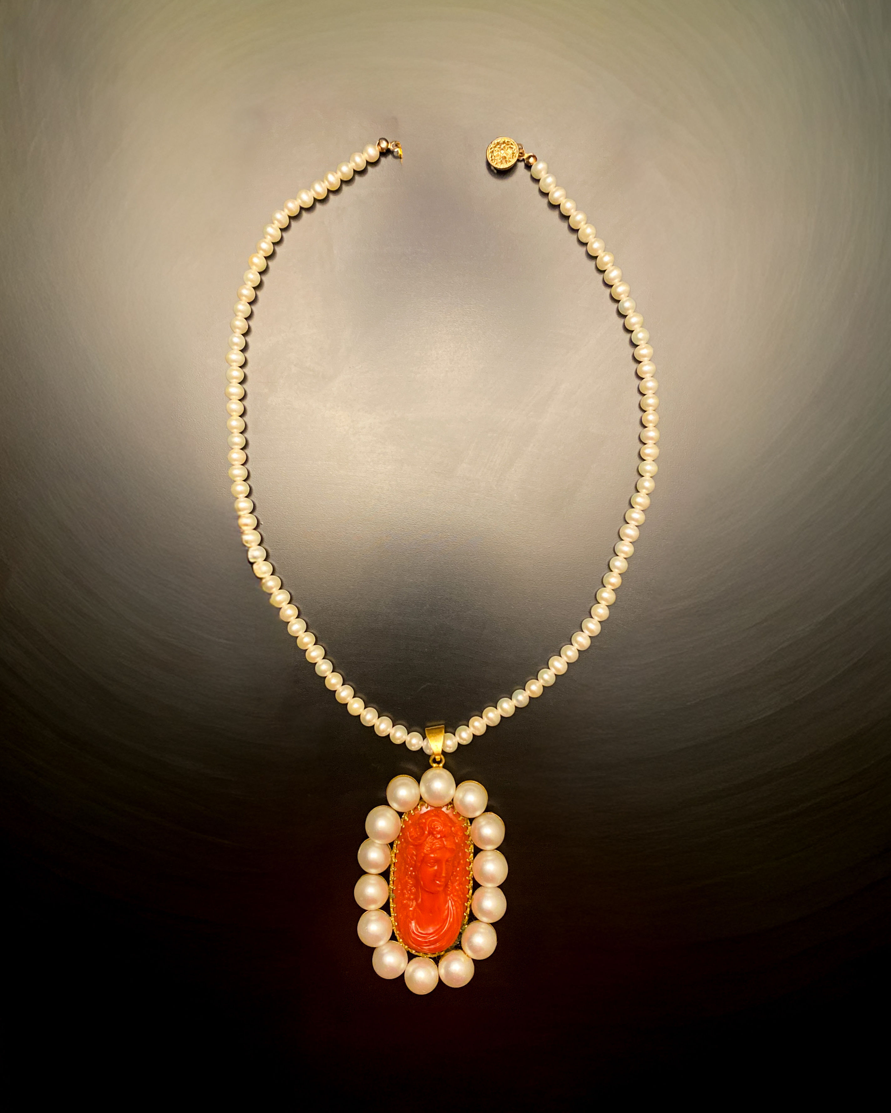 1940s Japanese Real Akoya Pearl & Mediterranean Coral Glass Necklace