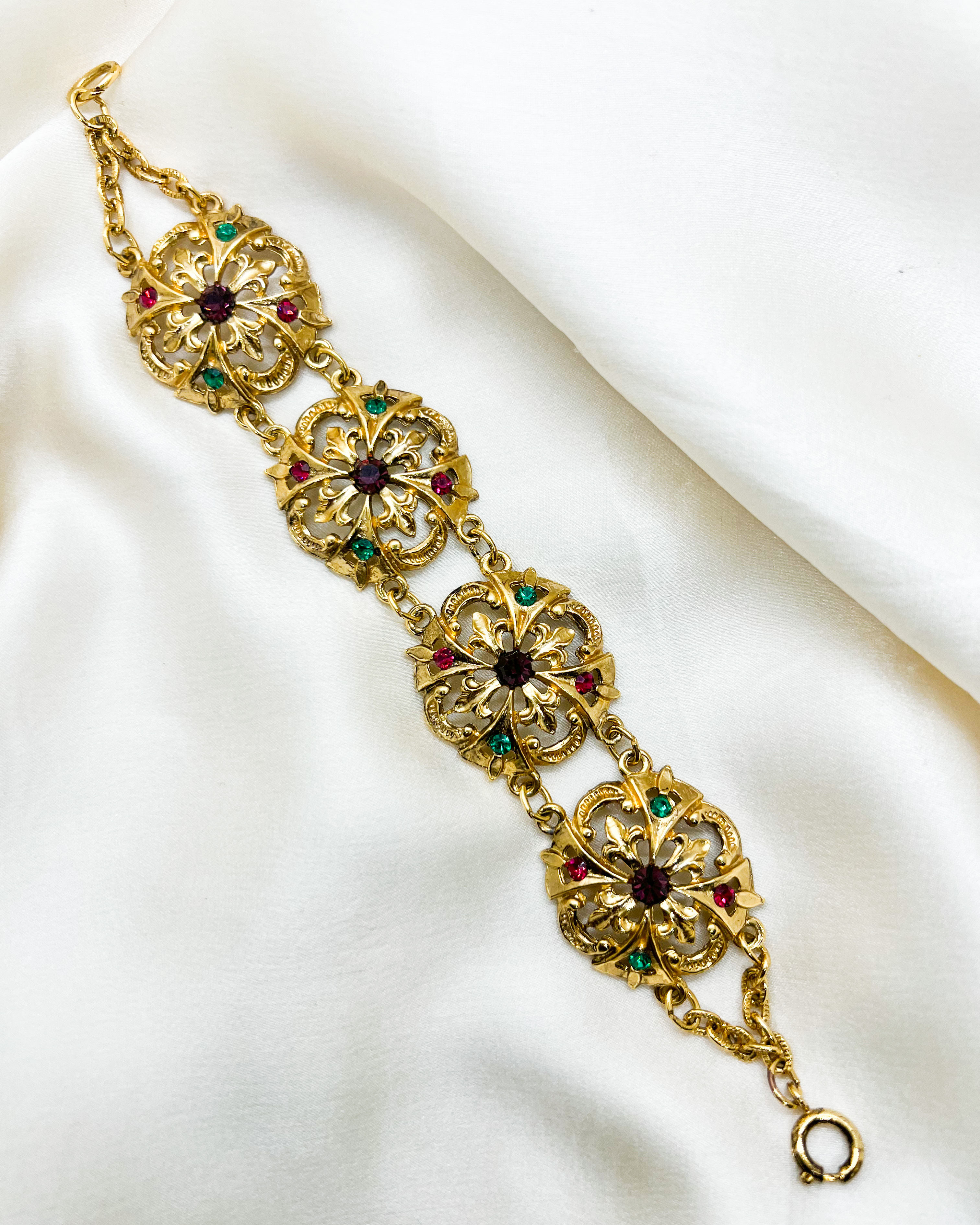 Dahlia - Multicolored Antique Gold & Byzantine Crystal Bracelet (1950s)