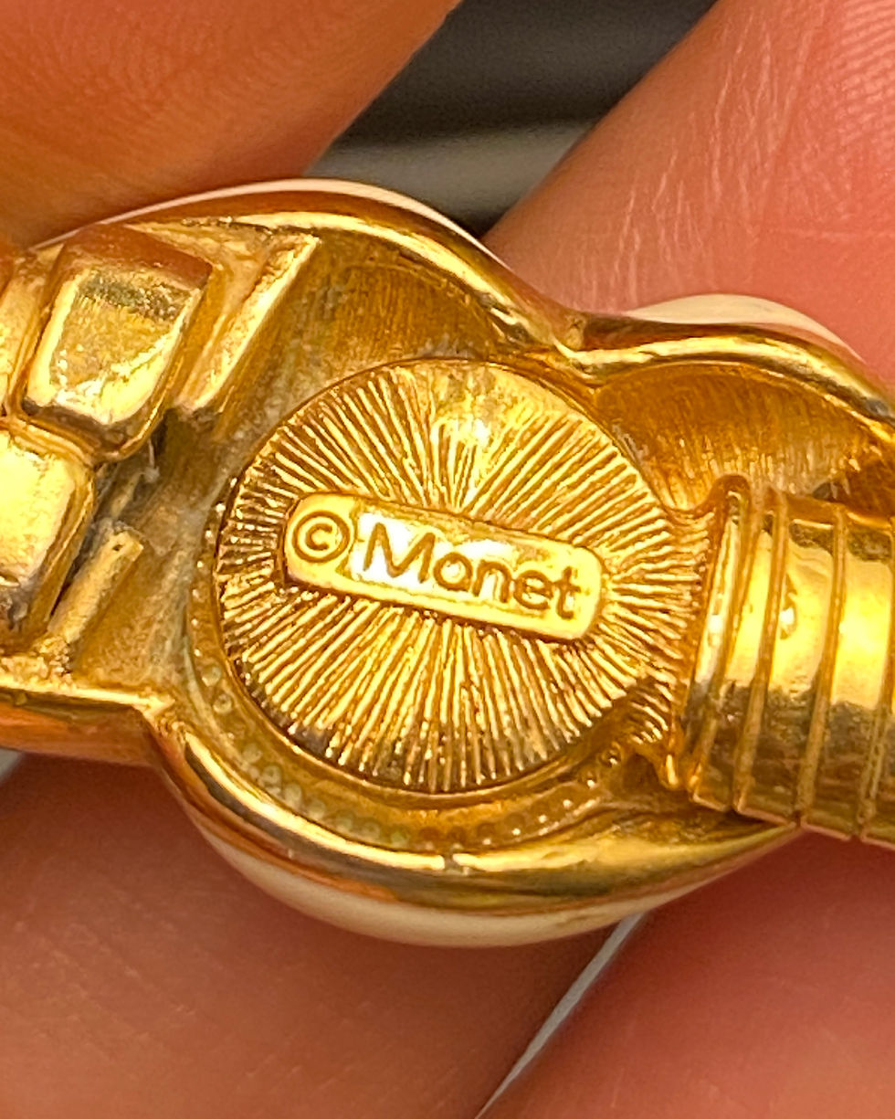 Thumbnail: 1980s Monet Tubular Gold Necklace with Ivory Enamel Clasp — Supermodel Era