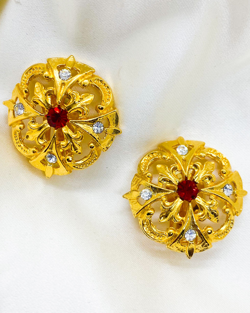 Thumbnail: 1980s Baroque Ruby Gold Ornate Clip On