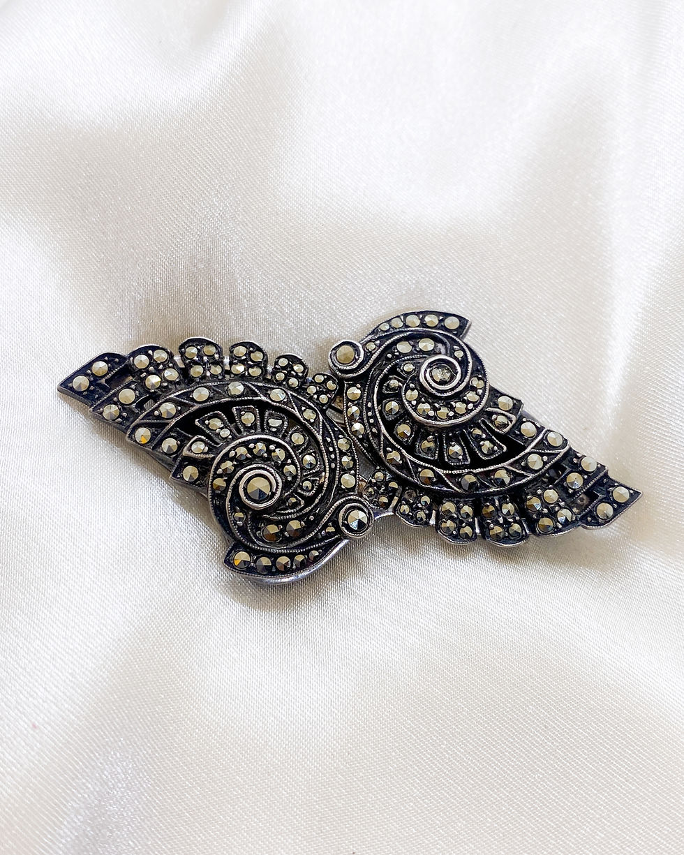 Thumbnail: 1920s Double-Pin Silver Marcasite Wing Brooch