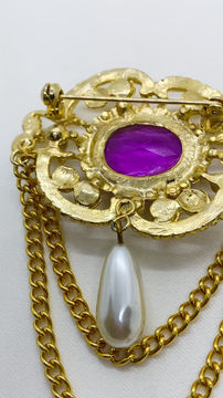 Thumbnail: 1980s Baroque Victoroan Revival Pearl Drop Brooch