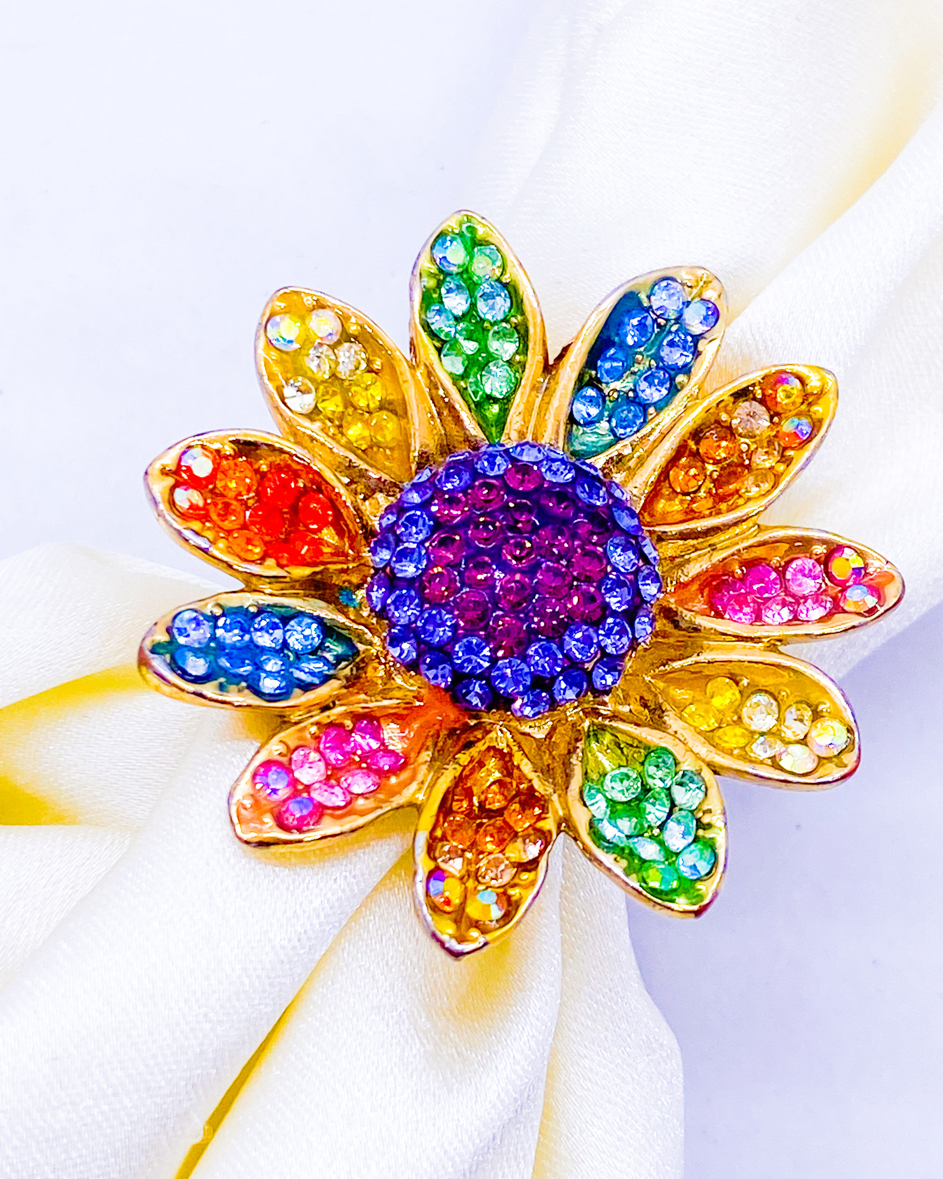 1990s Designer Butler & Wilson Swarovski Crystal Rainbow Daisy Cocktail Ring