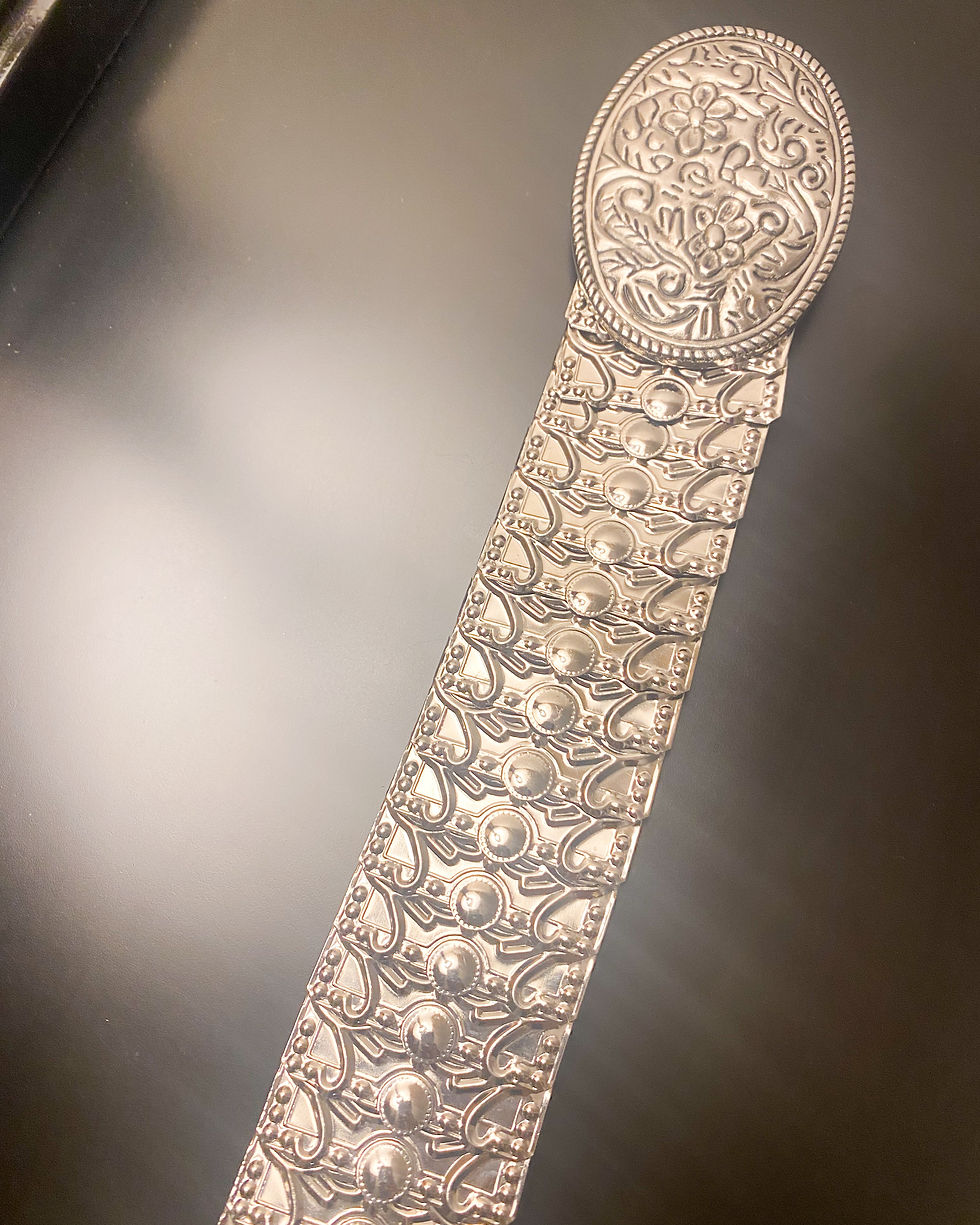 Thumbnail: 1970s Silver Toned Baroque Design Belt With Big Buckle