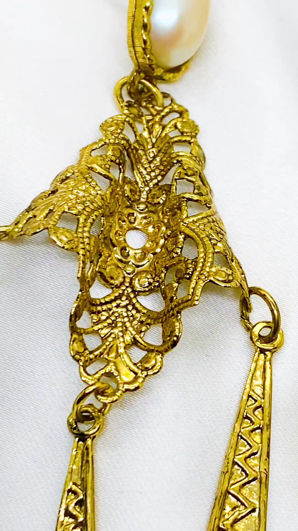 Thumbnail: 1980s FRANK USHER Filigree Bronze Pearl Dangler