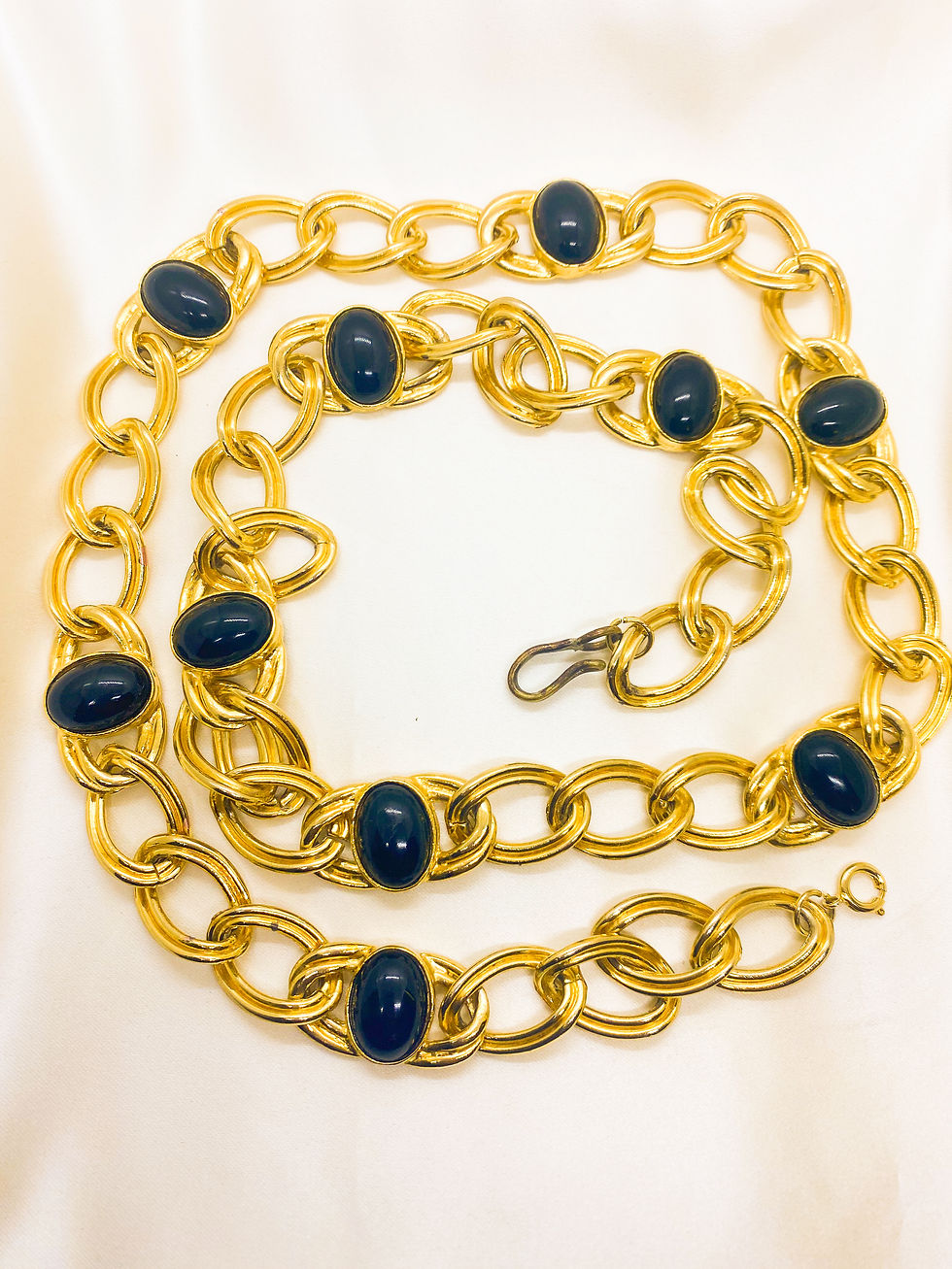 Thumbnail: 1980s Gold Cabochon Chain Belt/Necklace
