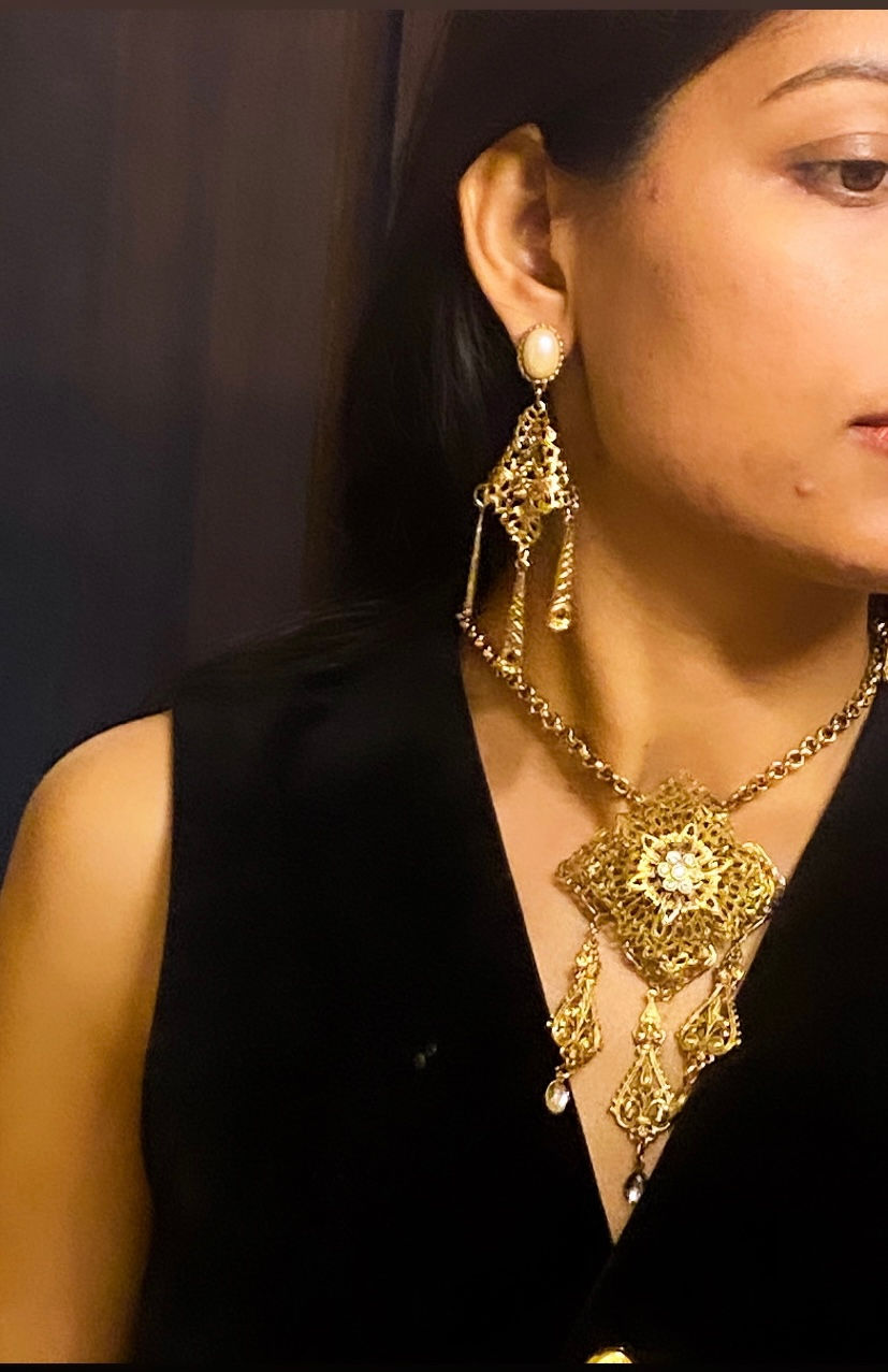 Thumbnail: 1980s FRANK USHER Filigree Bronze Pearl Dangler