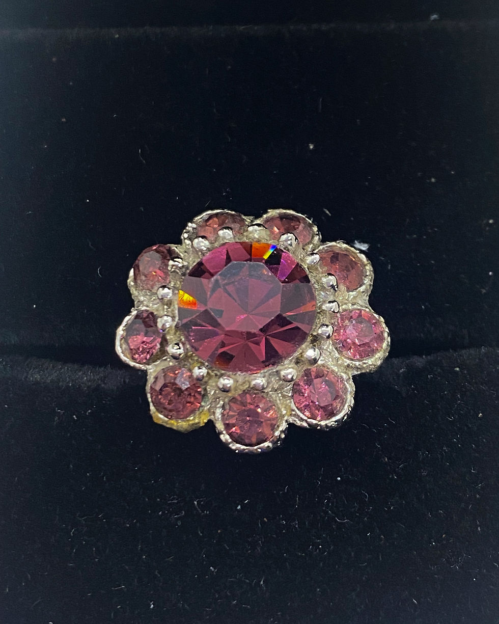 Thumbnail: 1950s Amethyst Sterling Silver Flower Ring
