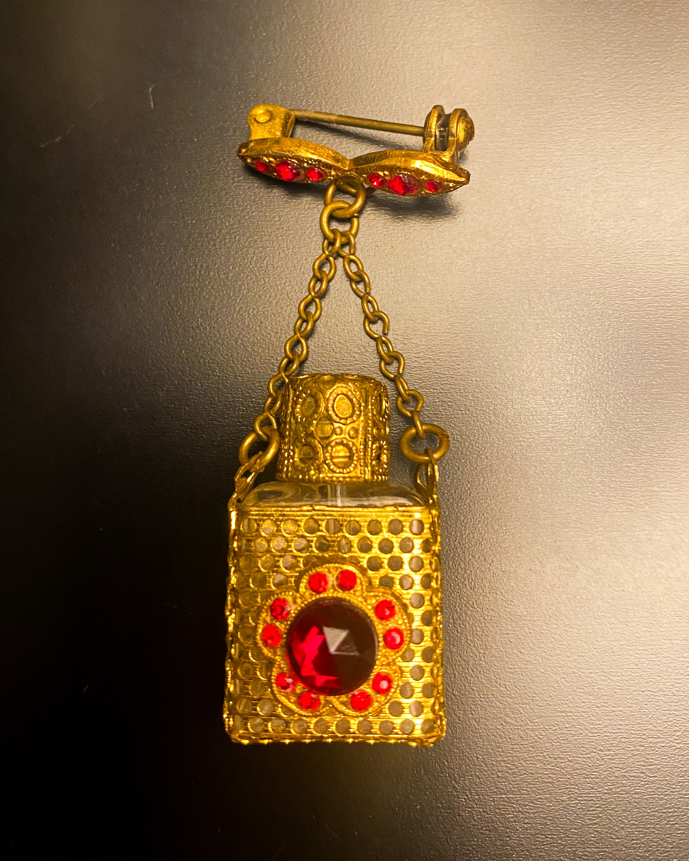 NEW COLLECTION: 1940s Antique Gold Filigree Perfume Bottle Brooch