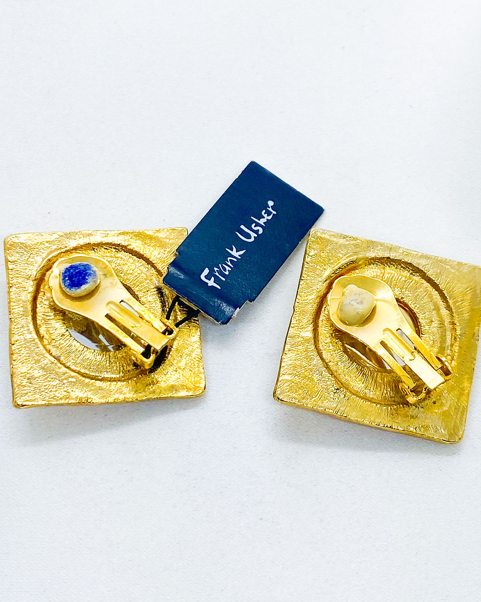 Thumbnail: 1980s FRANK USHER Vintage Gold Chrome Blue Stone Clip On