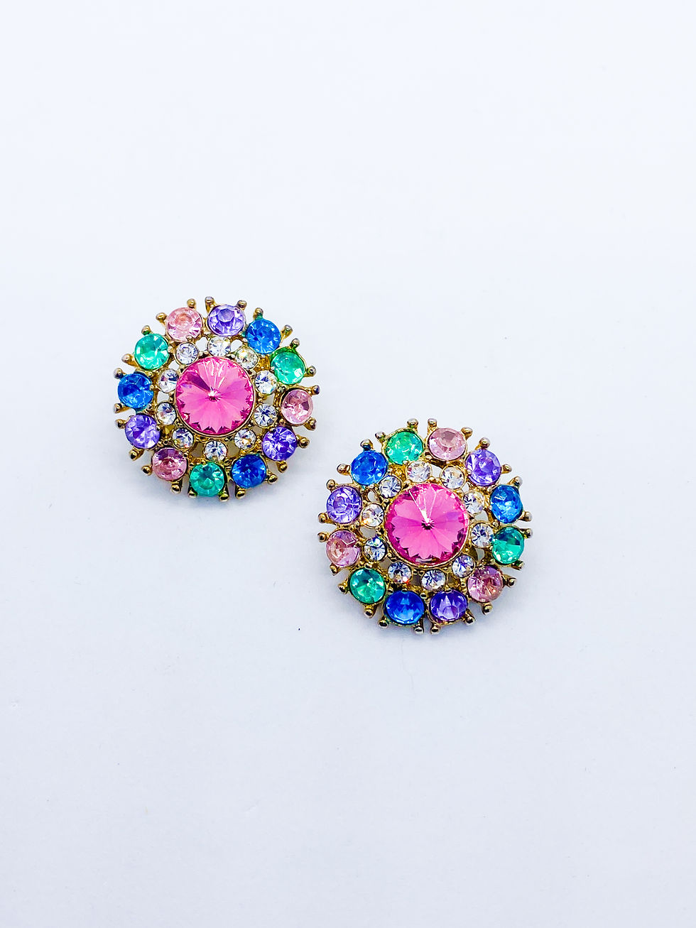 Thumbnail: 1980s Multicolour Crystal Clip-On Earrings
