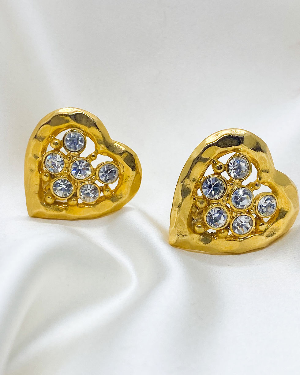 Thumbnail: 1980s Vintage Gold Heart Swarovski Clip On