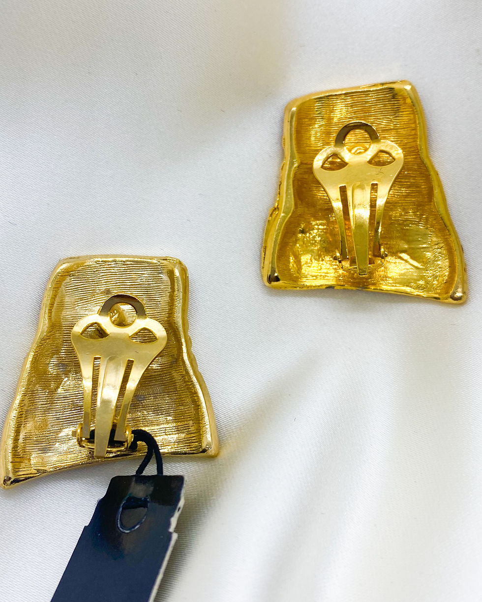 Thumbnail: 1980s FRANK USHER Amber Enamelled Geometrical Clip On