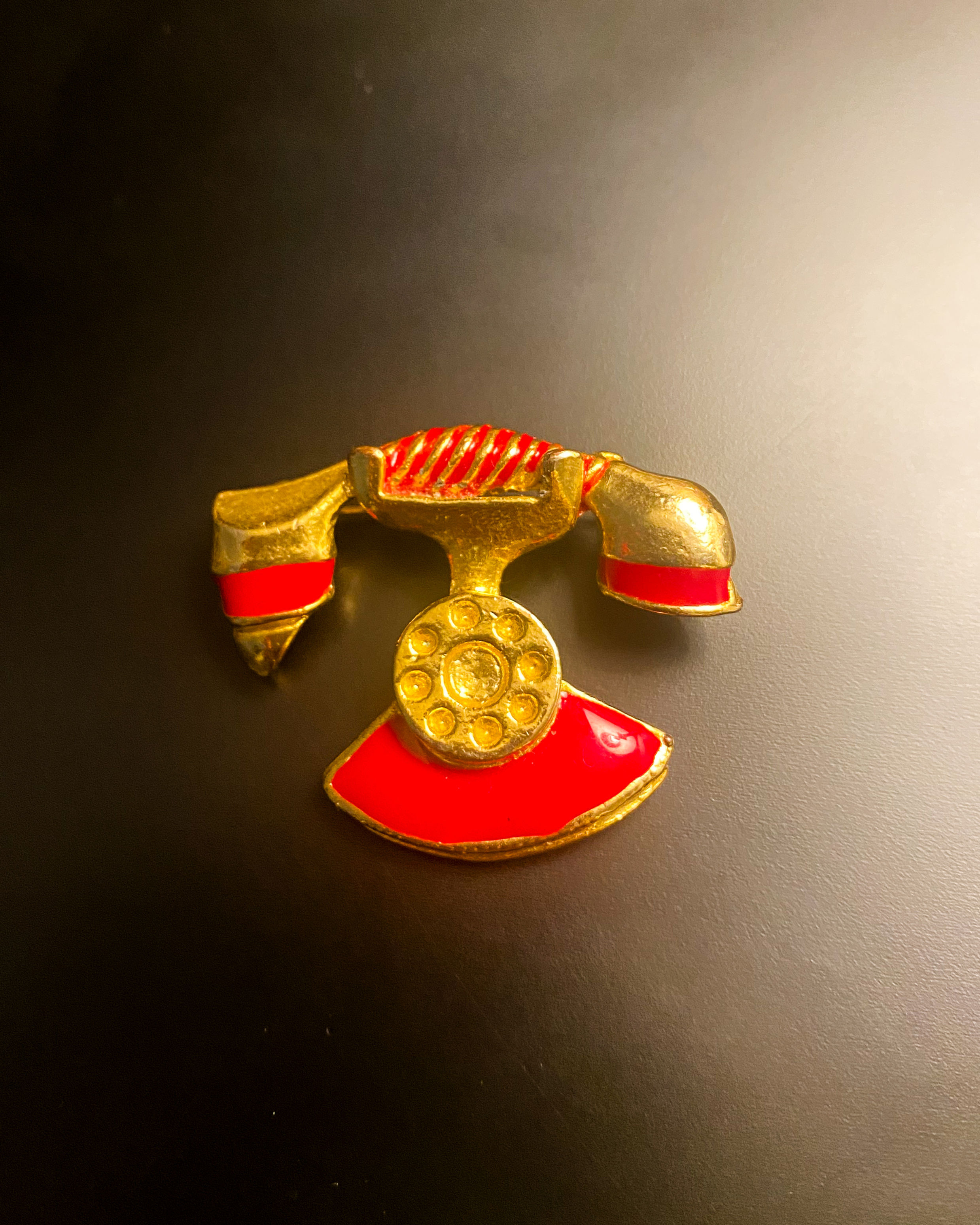 Vintage Red and Gold Telephone Brooch