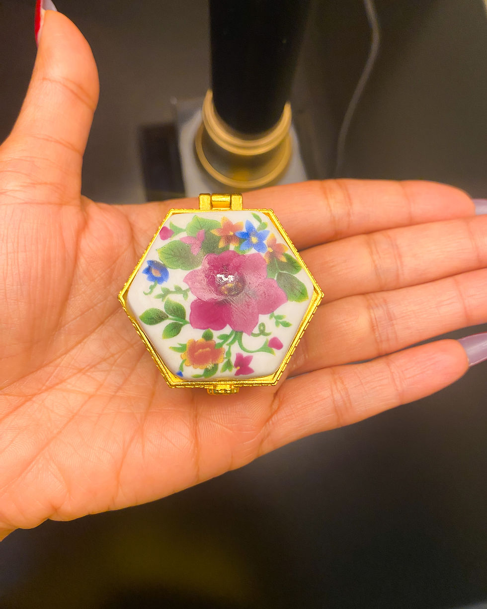 Thumbnail: Vintage 1950s Hand-Painted Porcelain Pill Box