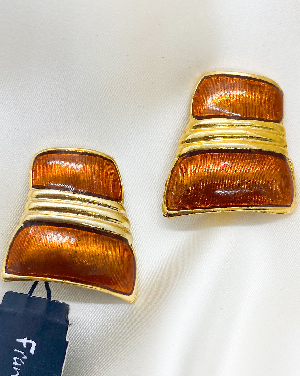 Thumbnail: 1980s FRANK USHER Amber Enamelled Geometrical Clip On
