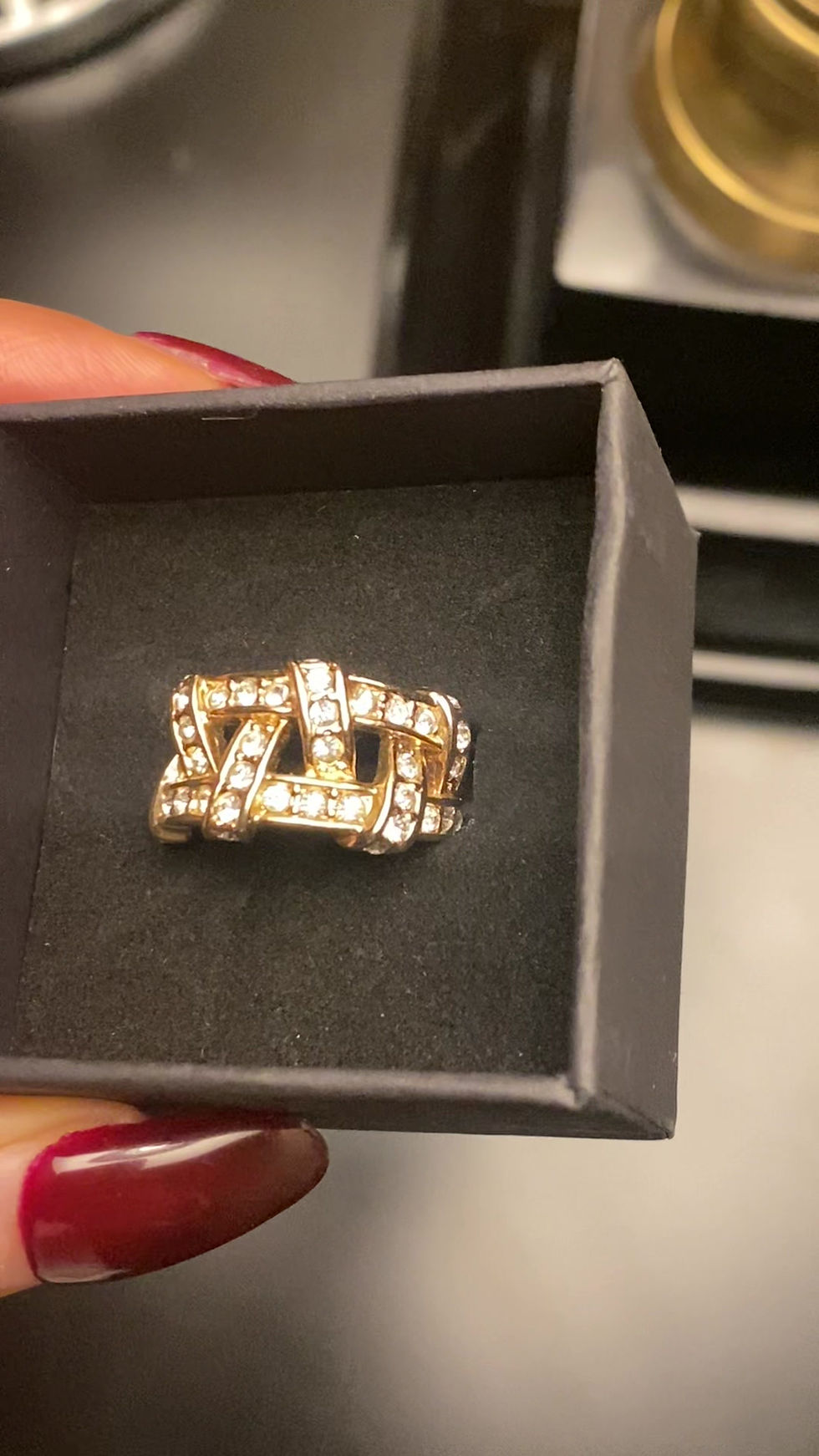 Thumbnail: 1980s Signed Silver Vintage Woven Crystal Statement Ring