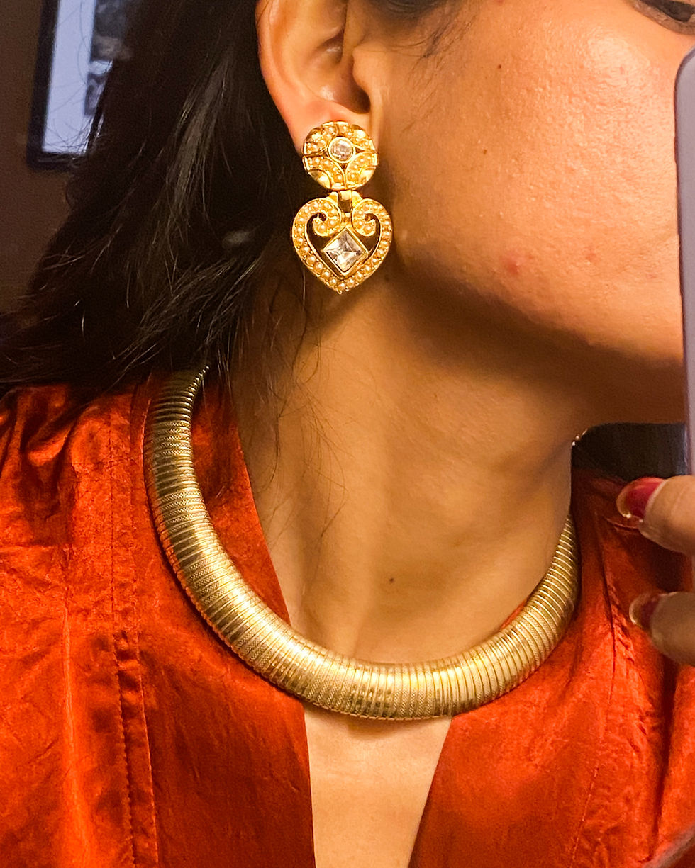 Thumbnail: NEW COLLECTION: 1980s Vintage Pearl Heart Art Deco Dangling Clip On