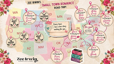 A map of the USA and Zee Irwin's steamy small town road trip on it.