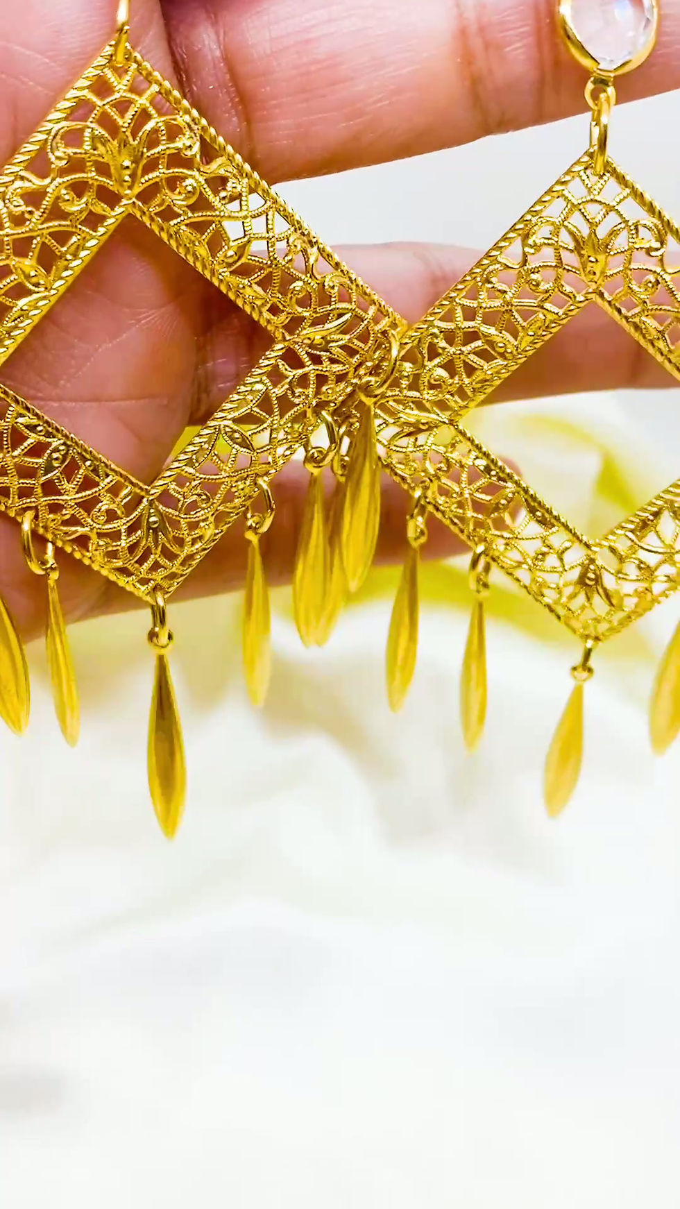 Thumbnail: 1980s Vintage Frank Usher Tasseled Chandelier Earrings (Lightweight Clip On)