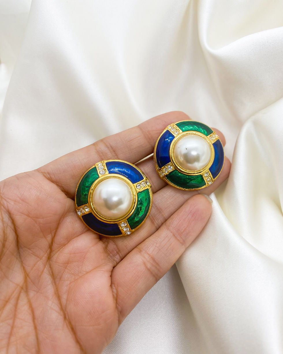 Thumbnail: Nautical Blue and Green Enamelled Gold Clip On - Size reference