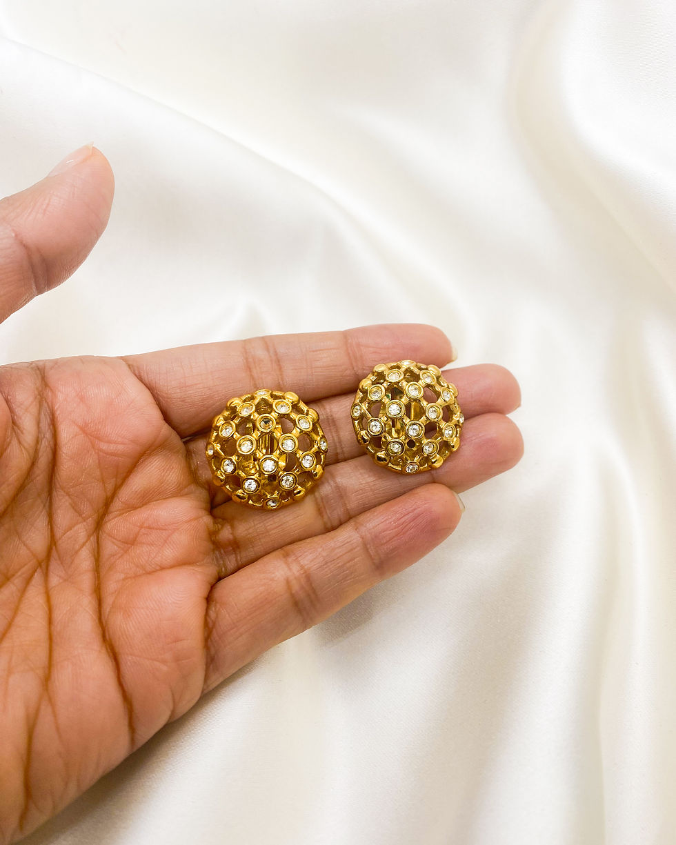 Thumbnail: 1970s Vintage Gold Rhinestone Lattice Clip On
