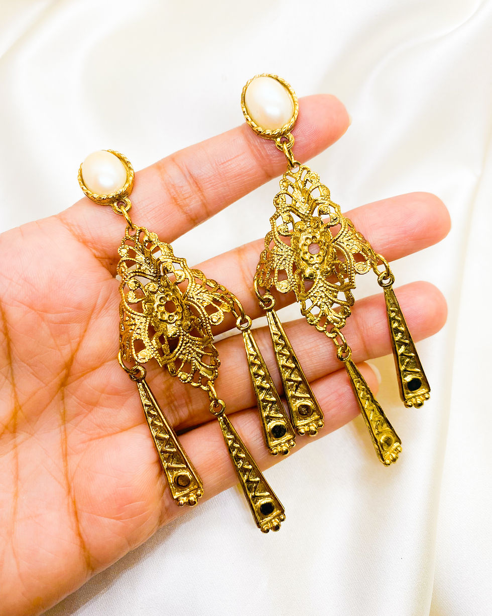 Thumbnail: 1980s FRANK USHER Filigree Bronze Pearl Dangler
