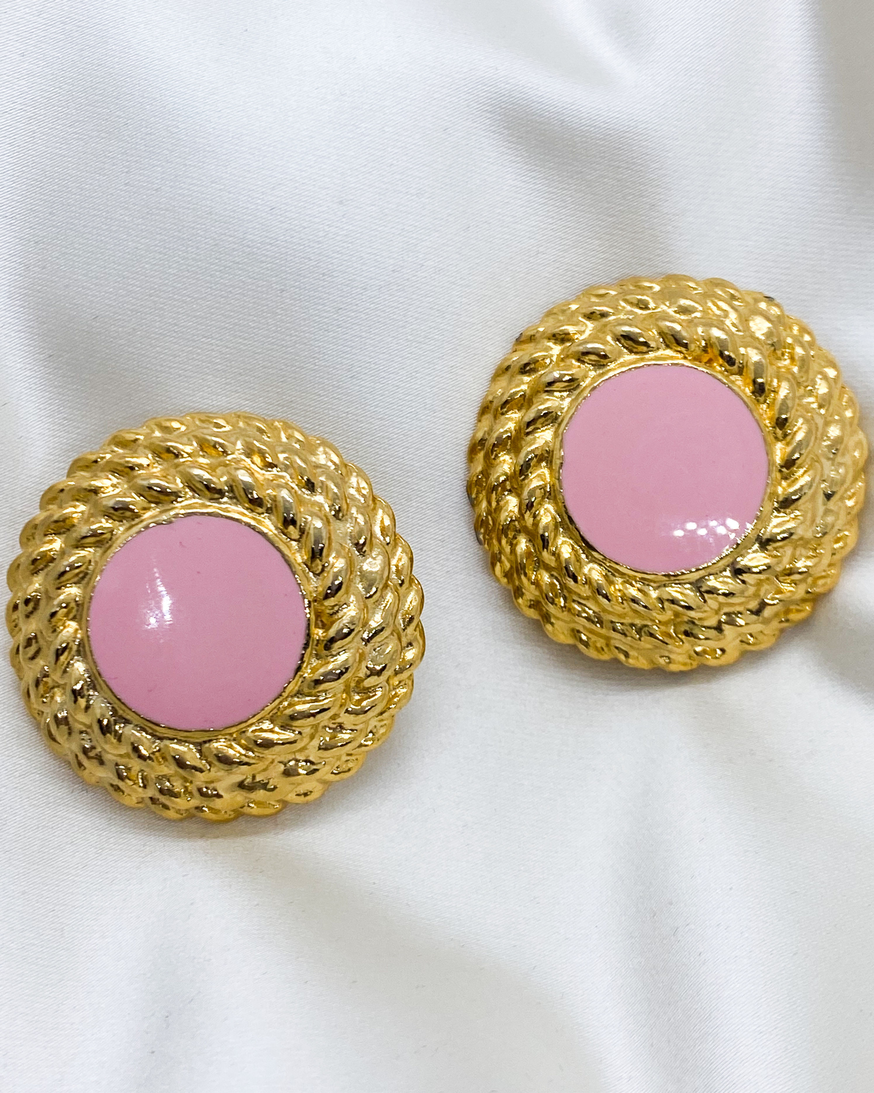 1980s Frank Usher Vintage Pink Large Gold Clip On