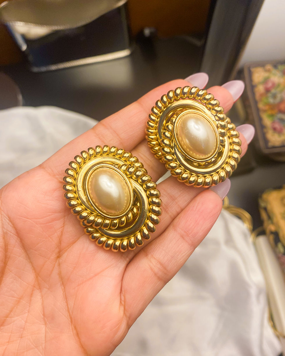 Thumbnail: NEW COLLECTION: 1980s Vintage Peal and Gold Swirl Art Deco Clip On