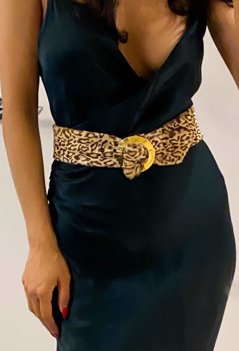 Thumbnail: 1970s Leopard Print Real Fur Vintage Statement Wide Belt