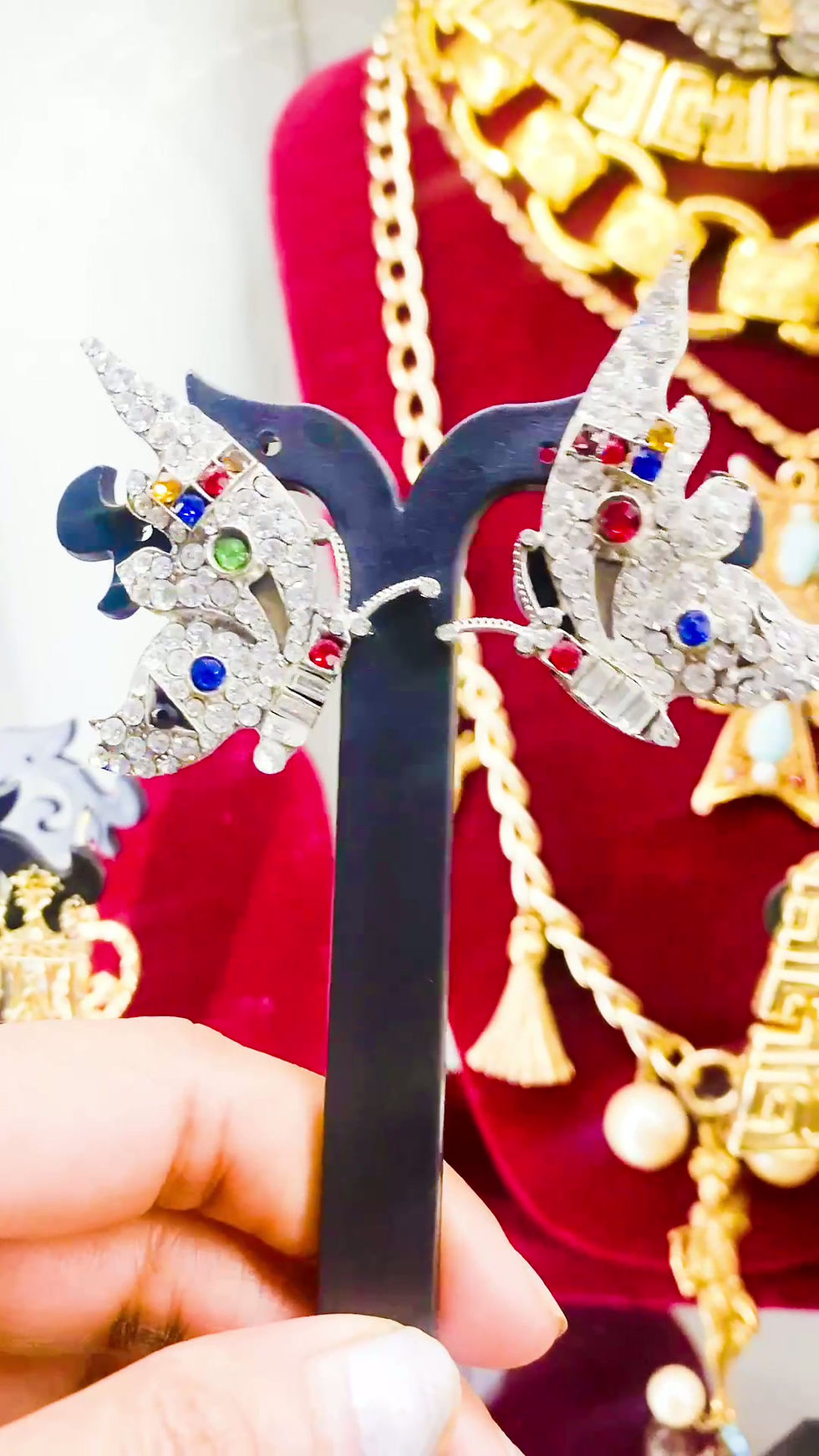 Thumbnail: 1950s Crystal Paste Twin Butterfly Clip-On Earrings | Naples, Southern Italy