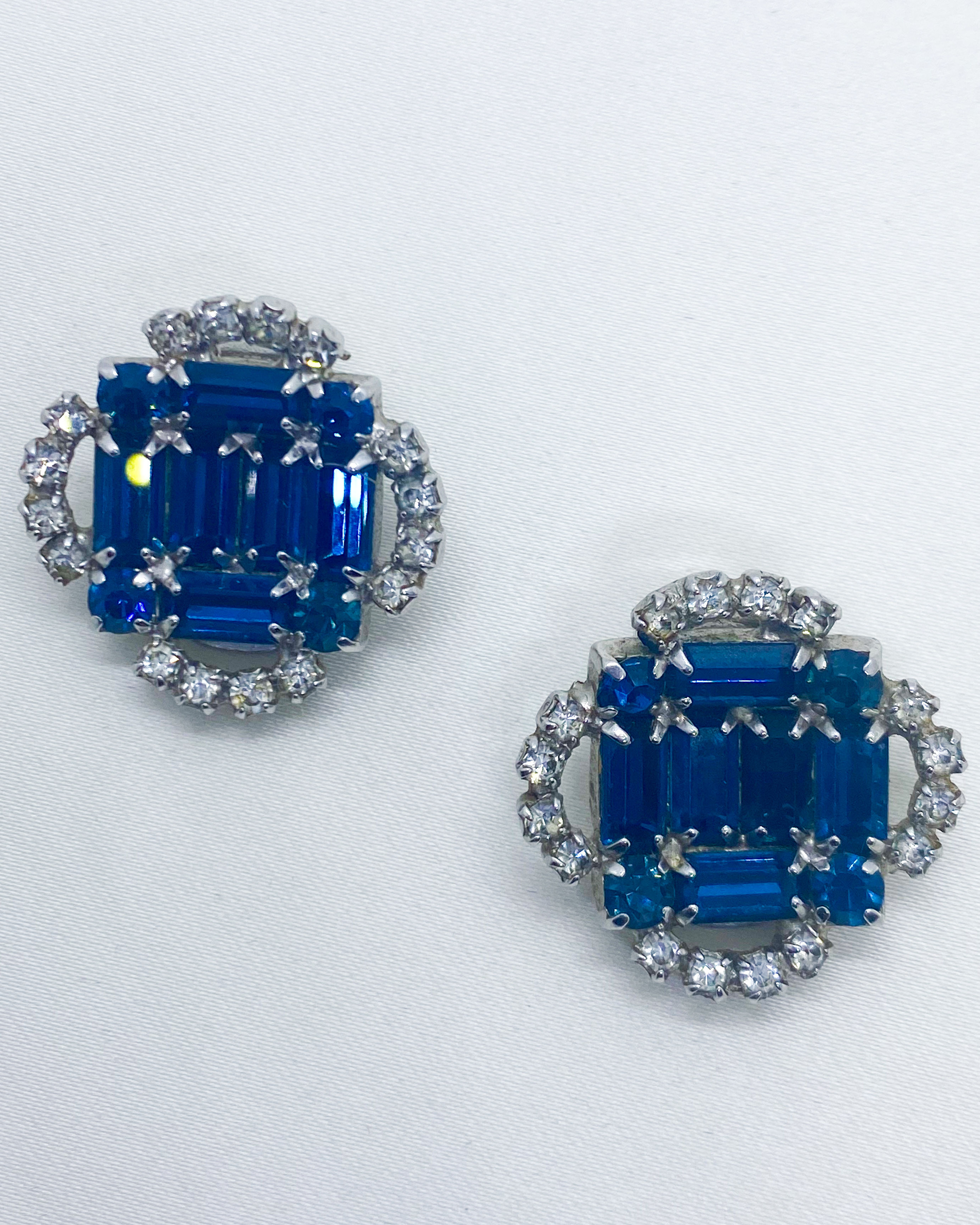 1950s DIOR by KRAMER (Signed) Blue Swarovski Crystal Clip Ons