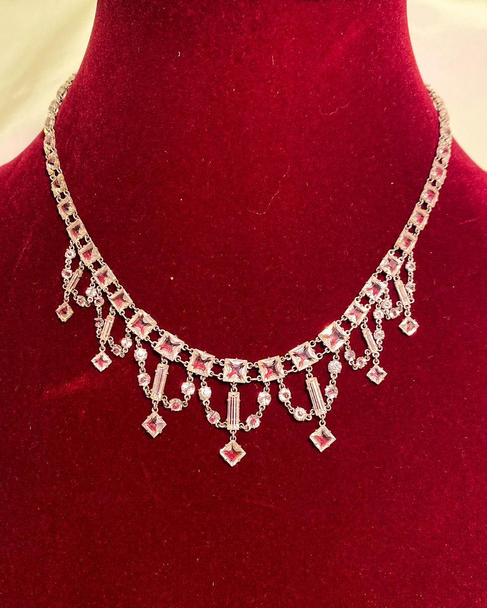 Thumbnail: 1920s Silver & German Crystals Geometric Art Deco Necklace
