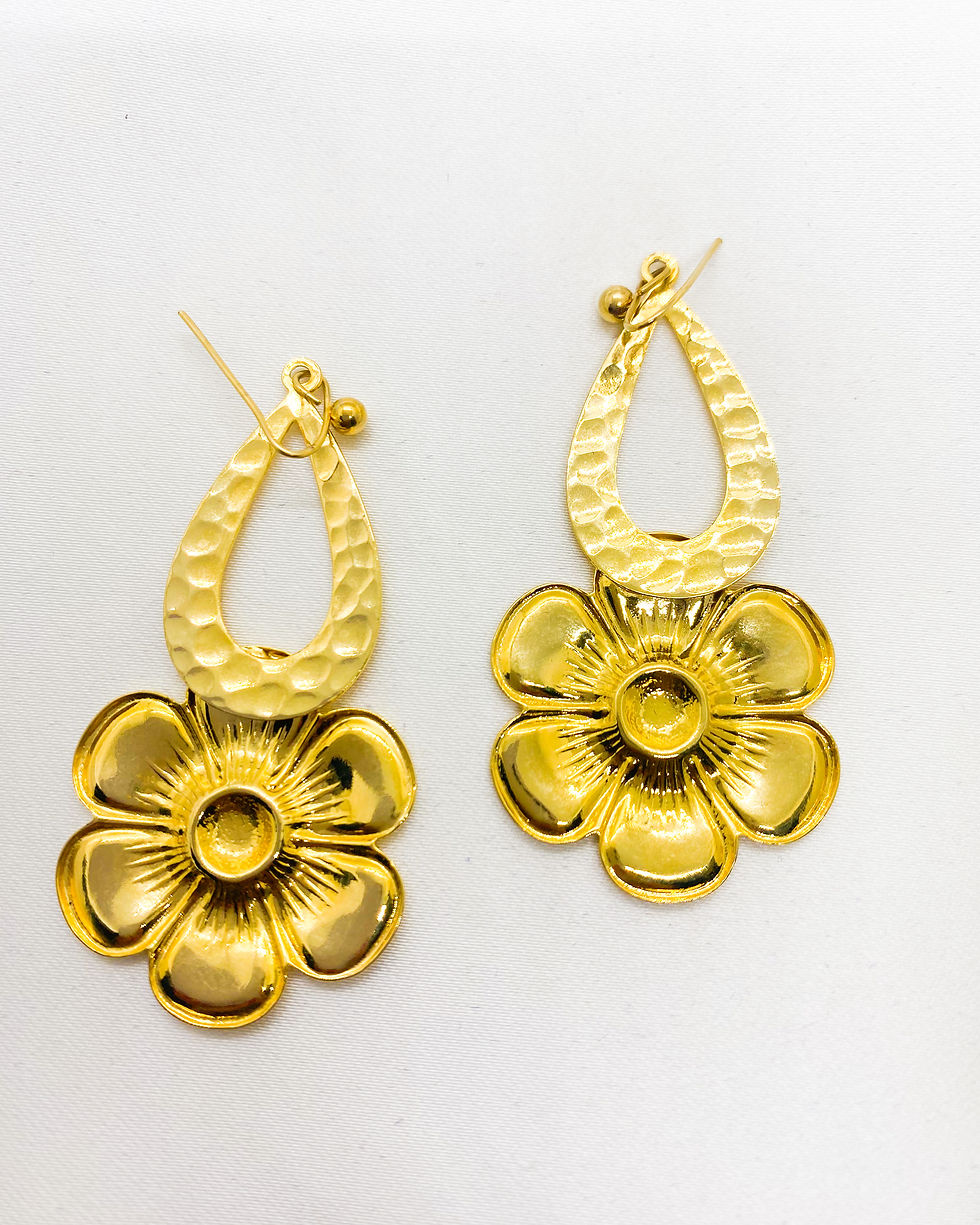 Thumbnail: 1980s Renaissance Revival Golden Flower Dangling Earrings