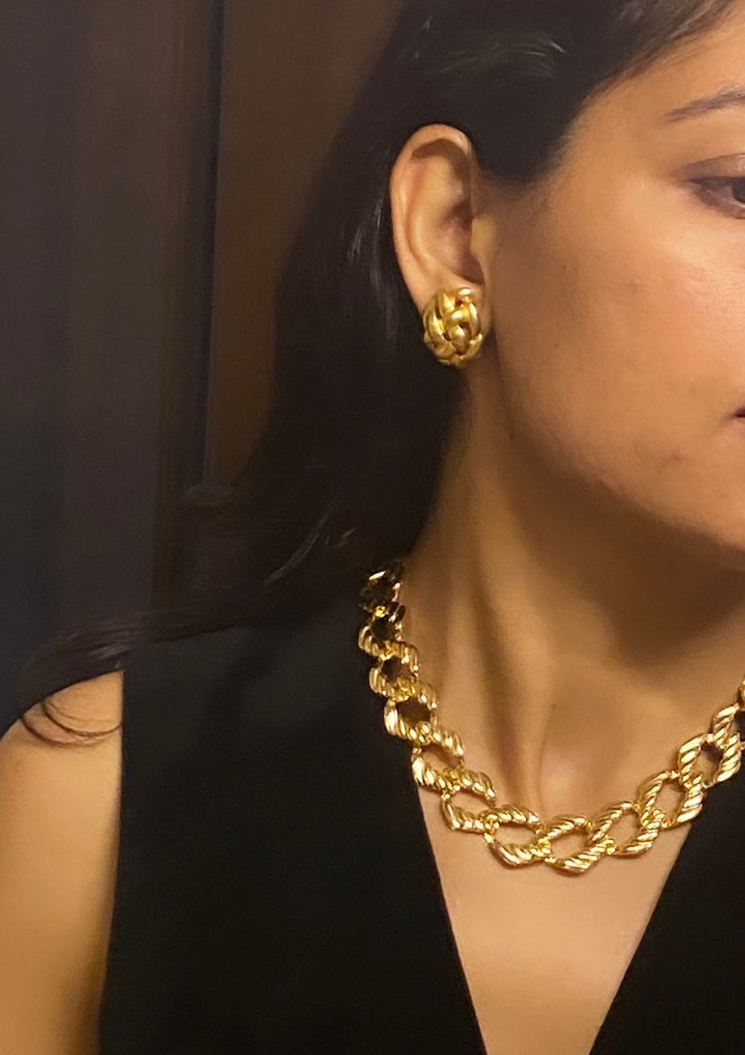 Thumbnail: 1980s Golden Weave Clip On Studs