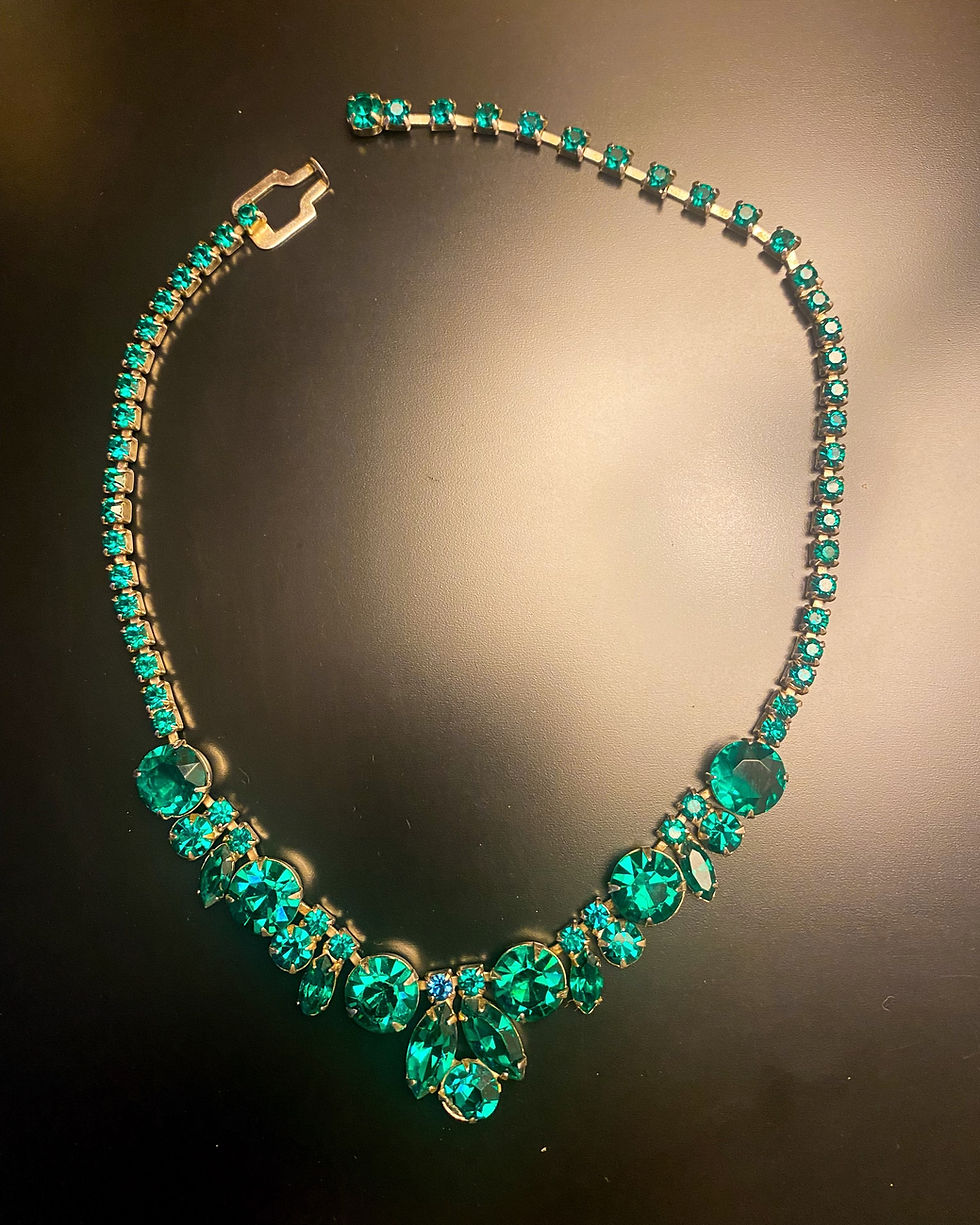 Thumbnail: 1950s WEISS (signed) Emerald Austrian Crystal Dainty Necklace 